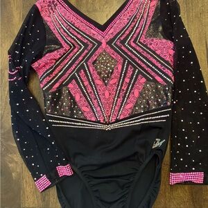 GK Black and Pink Long Sleeve Competition Leotard